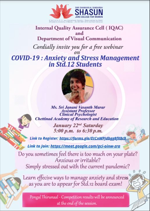 Free Webinar on Covid -19 : Anxiety and stress Management in Std.12 Students 2022